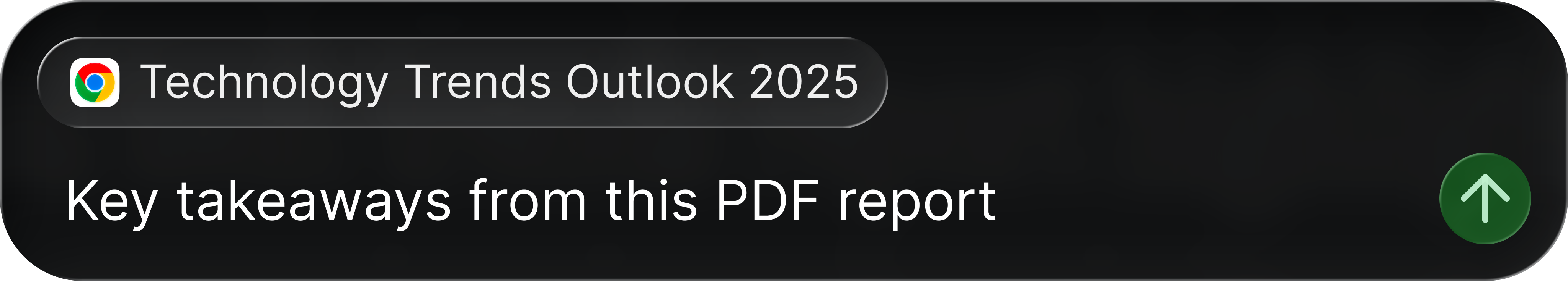Dash overlay showing the PDF attached as context and the prompt 'Key takeaways from this PDF report'.